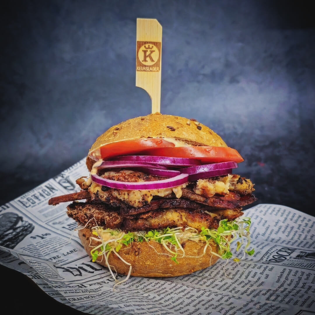 Smashed garnaalkroket burger met buikspek, Elixir d’Anvers en Jean sur Mer kroketten – Keurslager De Meulder Brasschaat