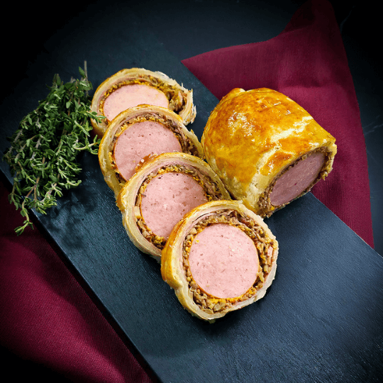 Grillworst Wellington met bladerdeeg, Ardeense ham en duxelles – recept van Keurslager De Meulder uit Brasschaat